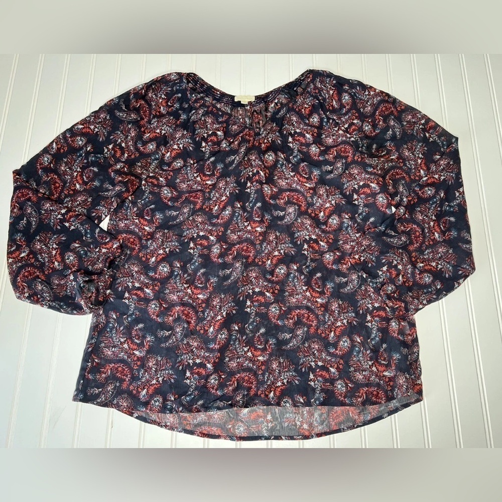 Garnet Hill 100% Silk Floral Print Blouse Top Medium Blue Tunic. 158